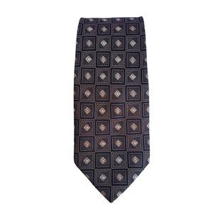 Men's Dress Necktie Tie PRONTO UOMO Couture Square Diamond Brown Black Pattern